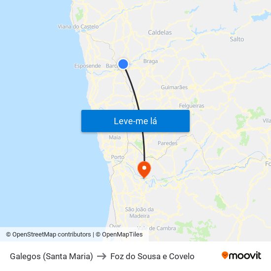 Galegos (Santa Maria) to Foz do Sousa e Covelo map