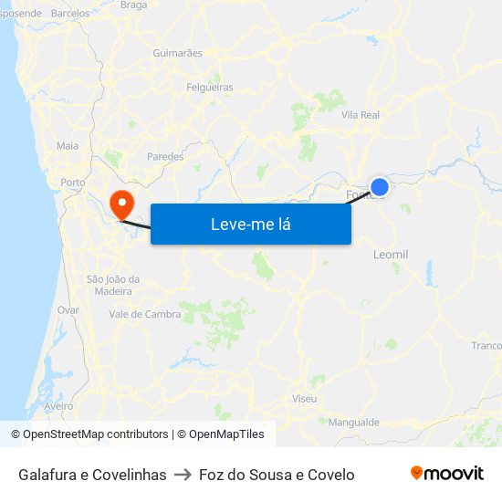 Galafura e Covelinhas to Foz do Sousa e Covelo map