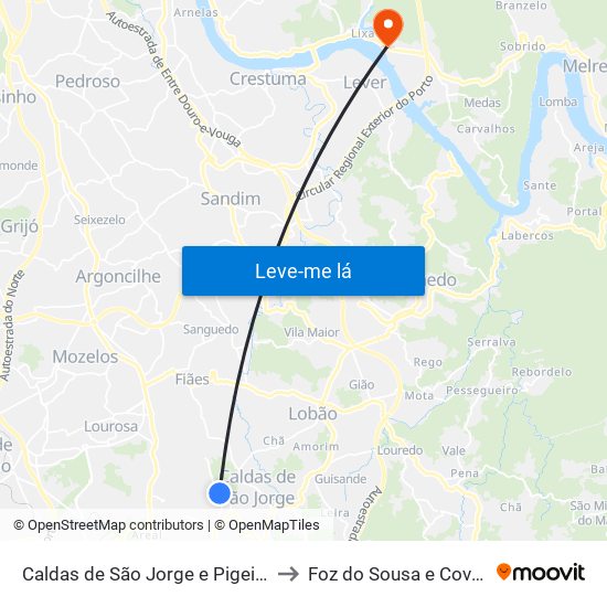 Caldas de São Jorge e Pigeiros to Foz do Sousa e Covelo map
