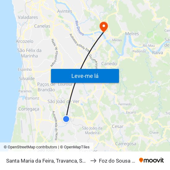 Santa Maria da Feira, Travanca, Sanfins e Espargo to Foz do Sousa e Covelo map
