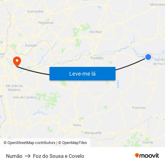 Numão to Foz do Sousa e Covelo map