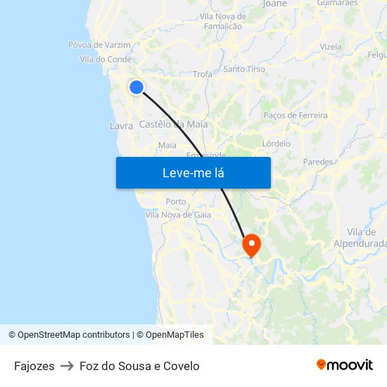 Fajozes to Foz do Sousa e Covelo map