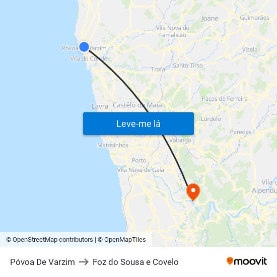 Póvoa De Varzim to Foz do Sousa e Covelo map