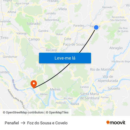 Penafiel to Foz do Sousa e Covelo map