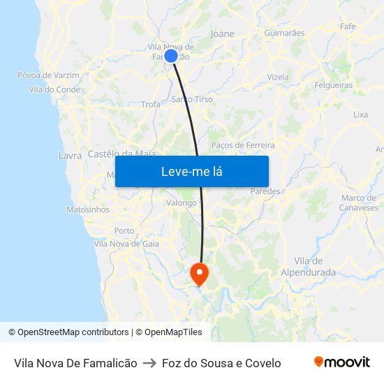 Vila Nova De Famalicão to Foz do Sousa e Covelo map