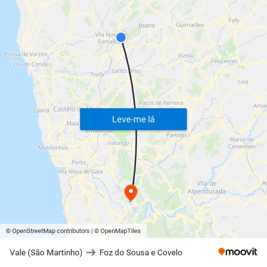 Vale (São Martinho) to Foz do Sousa e Covelo map