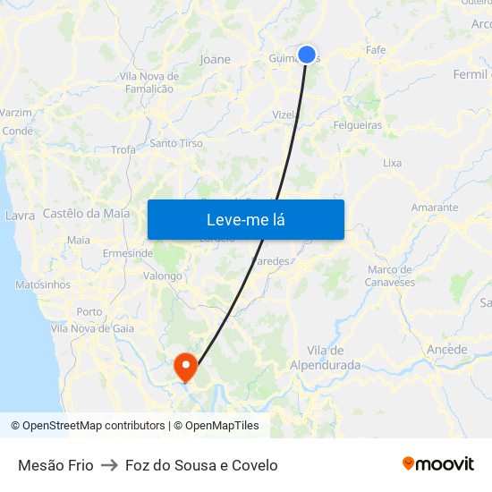 Mesão Frio to Foz do Sousa e Covelo map