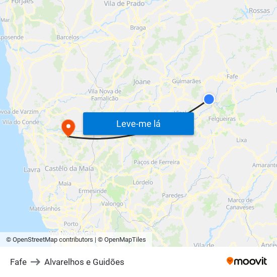 Fafe to Alvarelhos e Guidões map