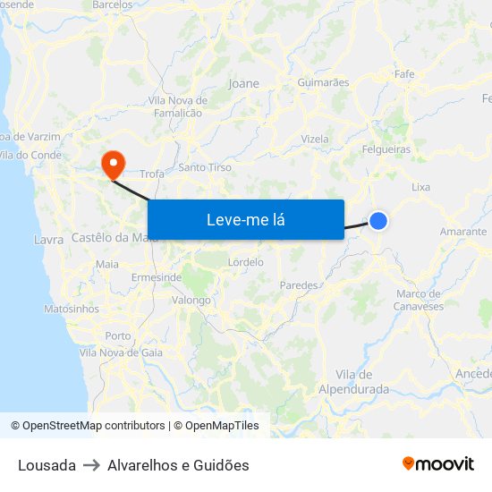 Lousada to Alvarelhos e Guidões map
