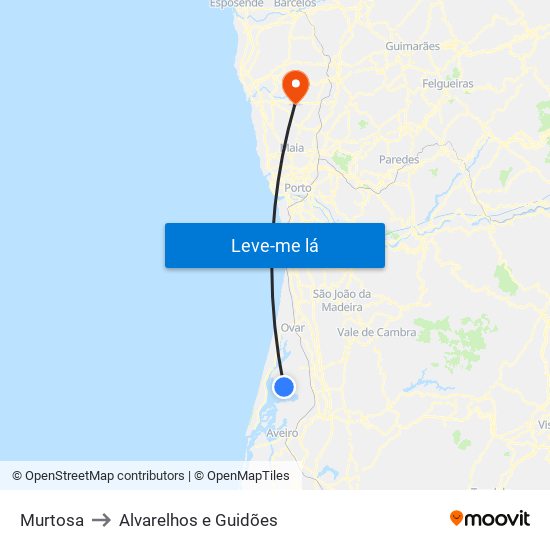 Murtosa to Alvarelhos e Guidões map