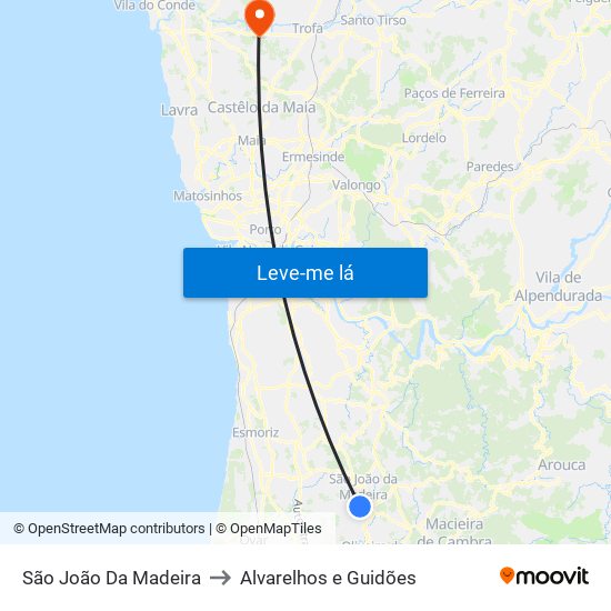 São João Da Madeira to Alvarelhos e Guidões map