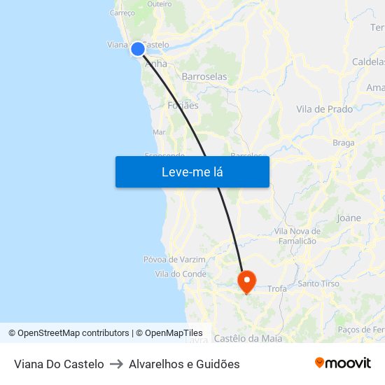 Viana Do Castelo to Alvarelhos e Guidões map