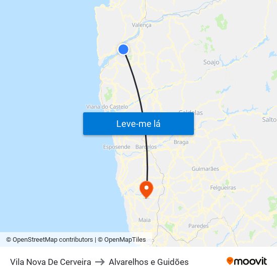 Vila Nova De Cerveira to Alvarelhos e Guidões map