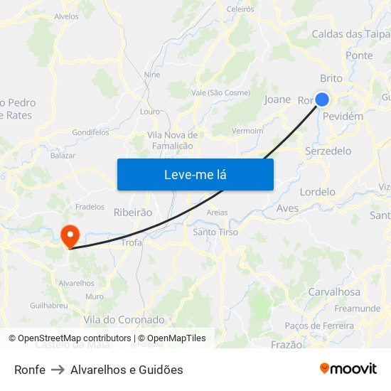 Ronfe to Alvarelhos e Guidões map