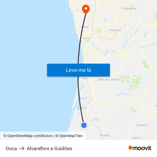 Ouca to Alvarelhos e Guidões map