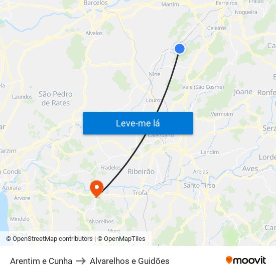 Arentim e Cunha to Alvarelhos e Guidões map