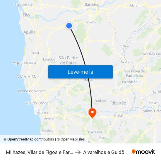 Milhazes, Vilar de Figos e Faria to Alvarelhos e Guidões map