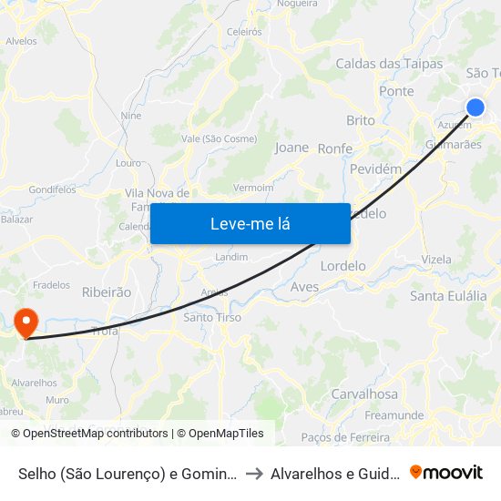 Selho (São Lourenço) e Gominhães to Alvarelhos e Guidões map