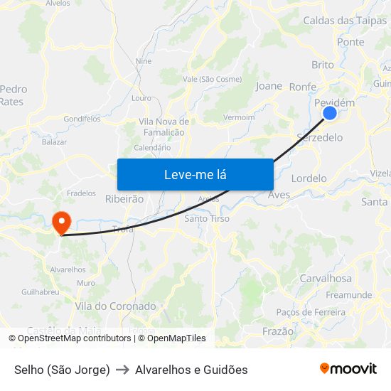 Selho (São Jorge) to Alvarelhos e Guidões map