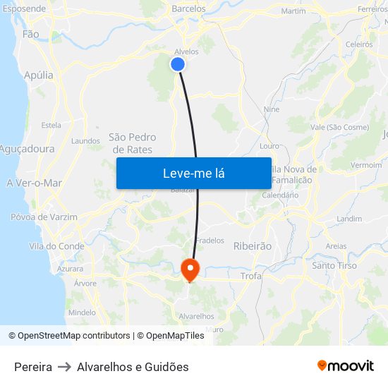 Pereira to Alvarelhos e Guidões map