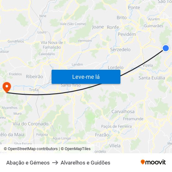 Abação e Gémeos to Alvarelhos e Guidões map