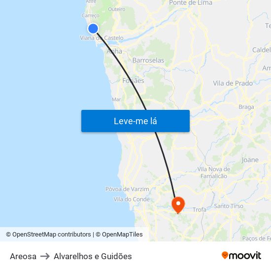 Areosa to Alvarelhos e Guidões map
