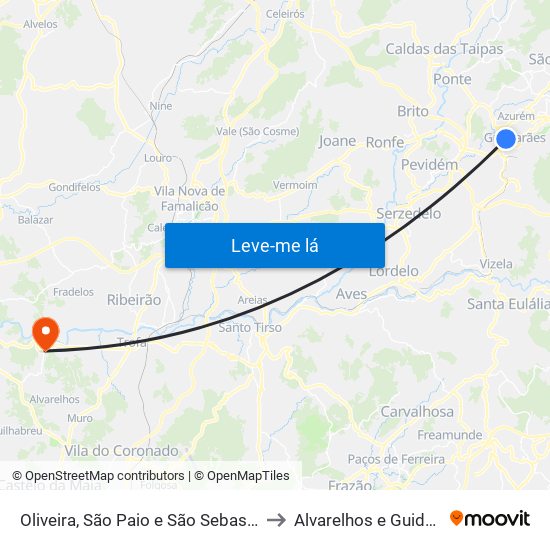 Oliveira, São Paio e São Sebastião to Alvarelhos e Guidões map