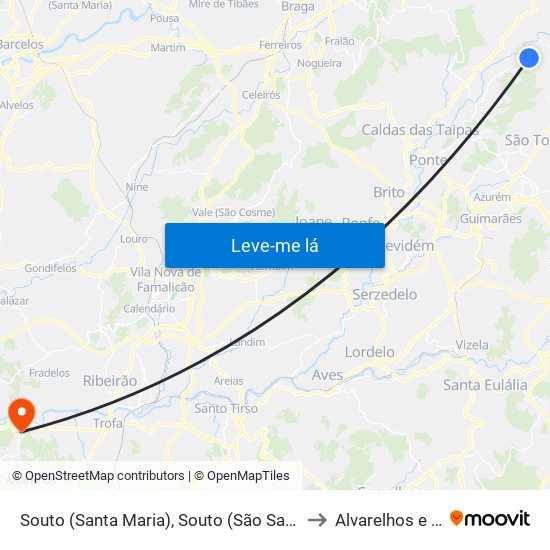 Souto (Santa Maria), Souto (São Salvador) e Gondomar to Alvarelhos e Guidões map