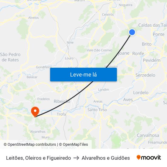 Leitões, Oleiros e Figueiredo to Alvarelhos e Guidões map