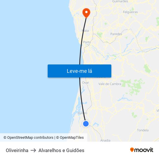 Oliveirinha to Alvarelhos e Guidões map