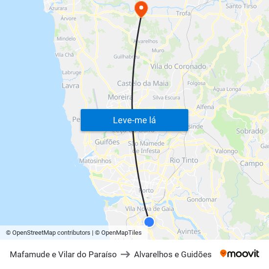 Mafamude e Vilar do Paraíso to Alvarelhos e Guidões map