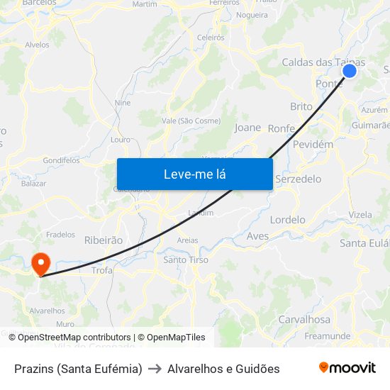 Prazins (Santa Eufémia) to Alvarelhos e Guidões map