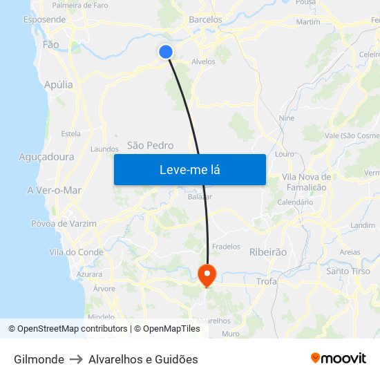 Gilmonde to Alvarelhos e Guidões map