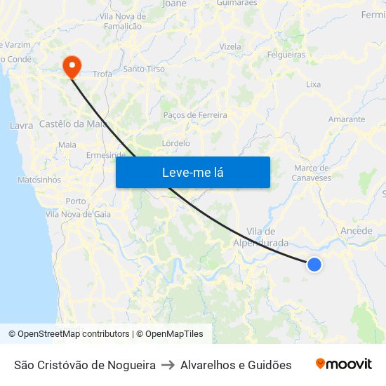 São Cristóvão de Nogueira to Alvarelhos e Guidões map