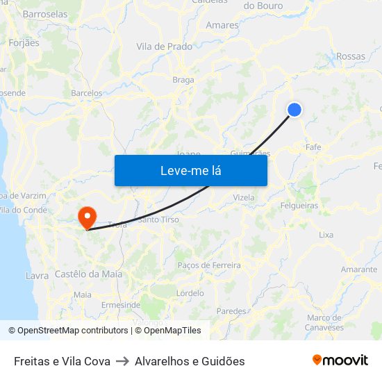 Freitas e Vila Cova to Alvarelhos e Guidões map
