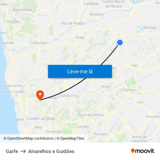 Garfe to Alvarelhos e Guidões map