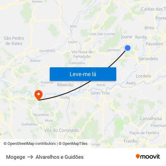 Mogege to Alvarelhos e Guidões map