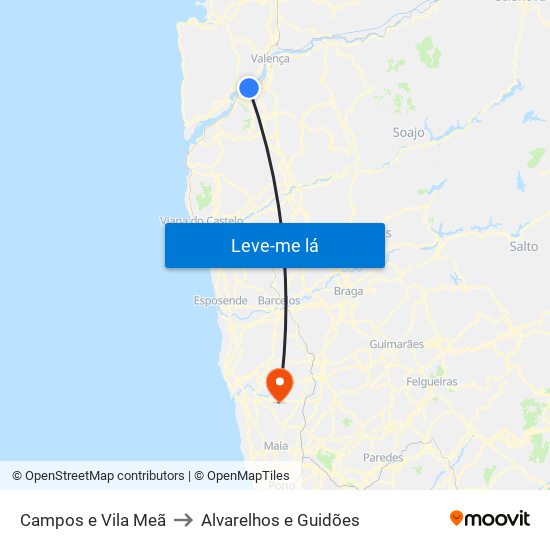 Campos e Vila Meã to Alvarelhos e Guidões map