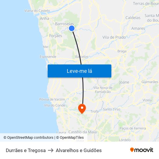 Durrães e Tregosa to Alvarelhos e Guidões map