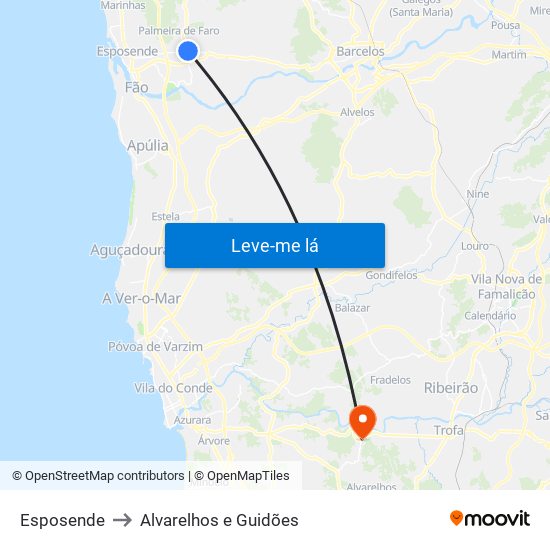 Esposende to Alvarelhos e Guidões map