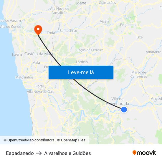 Espadanedo to Alvarelhos e Guidões map