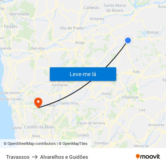 Travassos to Alvarelhos e Guidões map
