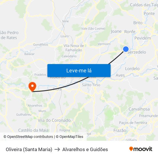 Oliveira (Santa Maria) to Alvarelhos e Guidões map