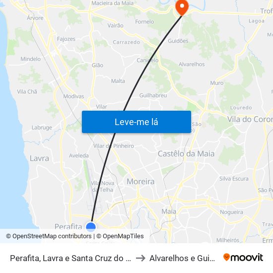 Perafita, Lavra e Santa Cruz do Bispo to Alvarelhos e Guidões map