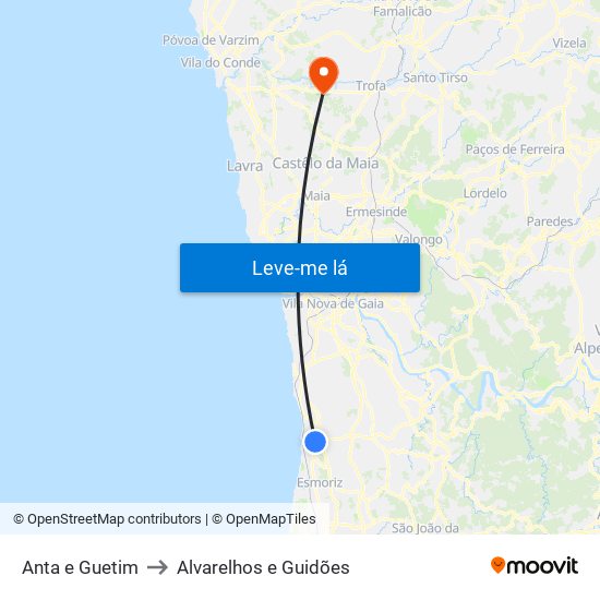 Anta e Guetim to Alvarelhos e Guidões map