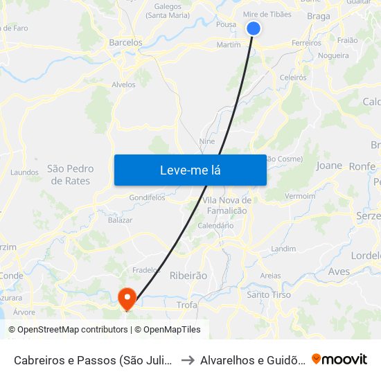 Cabreiros e Passos (São Julião) to Alvarelhos e Guidões map
