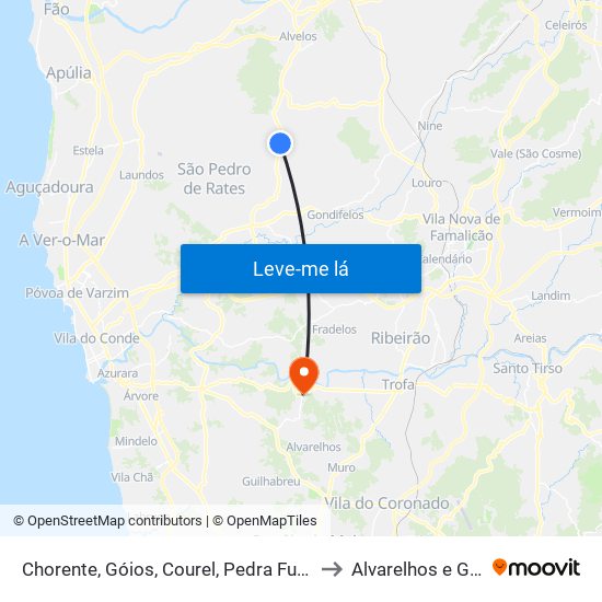 Chorente, Góios, Courel, Pedra Furada e Gueral to Alvarelhos e Guidões map