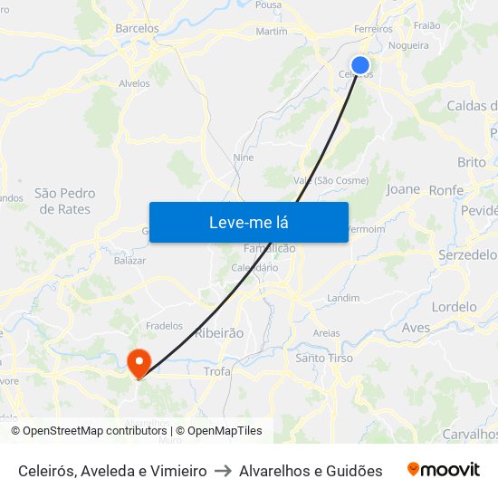 Celeirós, Aveleda e Vimieiro to Alvarelhos e Guidões map