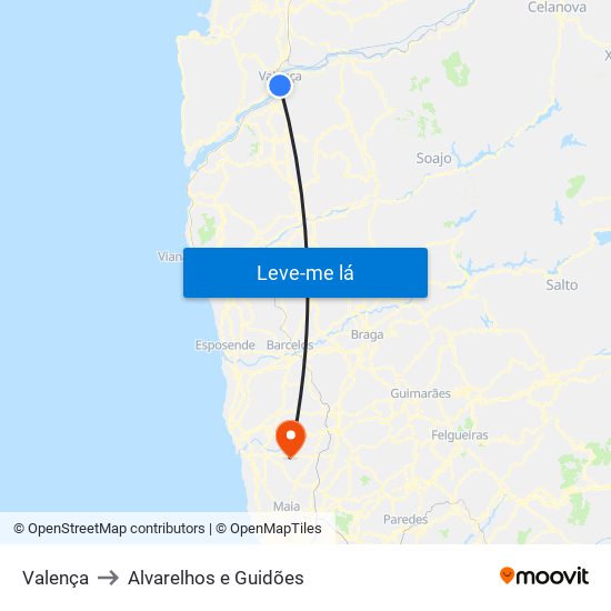 Valença to Alvarelhos e Guidões map