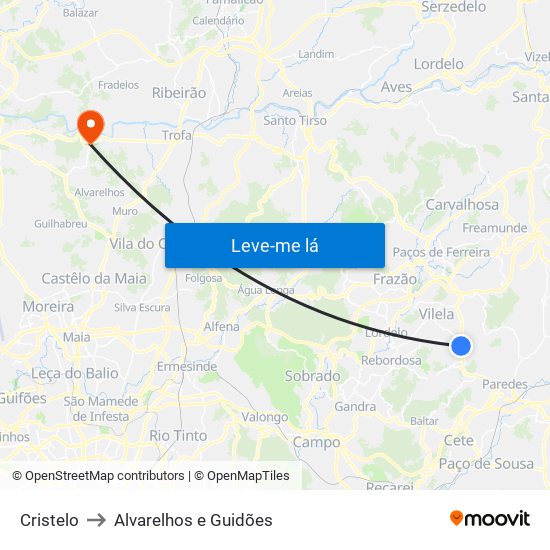 Cristelo to Alvarelhos e Guidões map